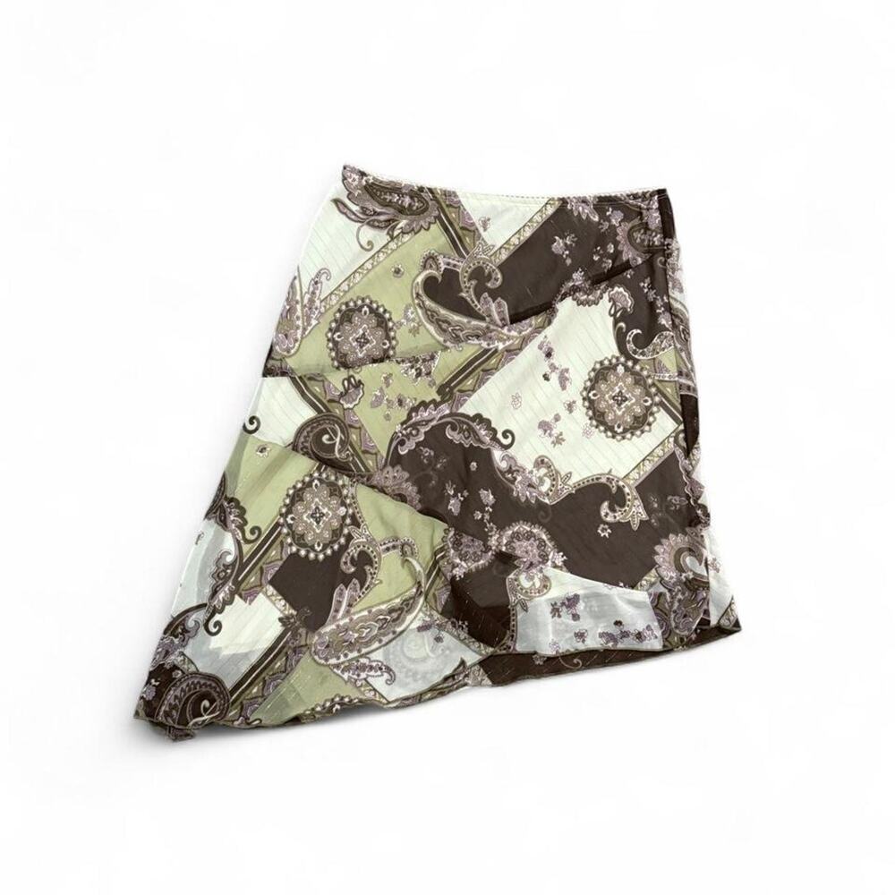 vintage y2k fairy Brown and green paisley print mini skirt size M